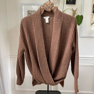 Max Studio Soft Chunky Cross Front Sweater Acorn Brown L